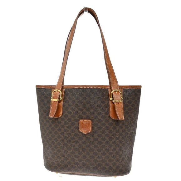 CELINE Logo Macadam Pattern Shoulder Tote Bag PVC Leather Brown GHW - Picture 1 of 16